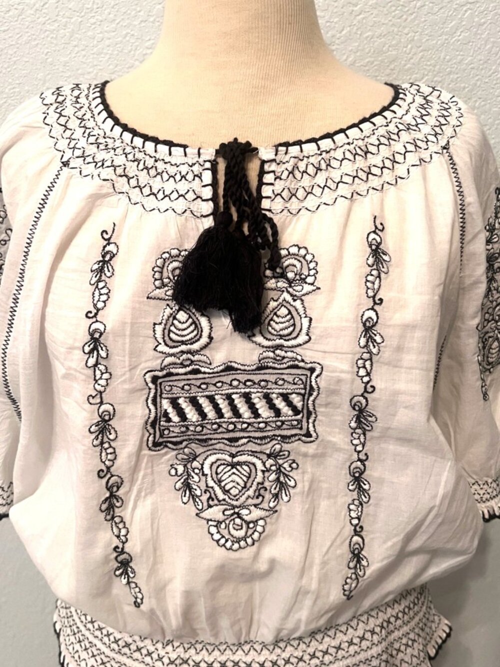 Ralph Lauren White Short Sleeve 100% Cotton Embroidered Top Women's XL Blk LBL - Picture 2 of 9